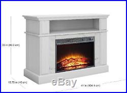 50 TV Stand White Fireplace Electric Heater Wood Entertainment Storage Console