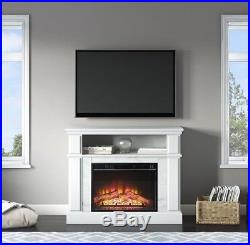 50 TV Stand White Fireplace Electric Heater Wood Entertainment Storage Console