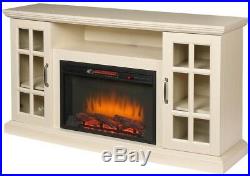 59 in. Freestanding Infrared Electric Fireplace TV Stand Aged White Heater