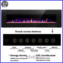 60 Electric Fireplace Recesse Heat Wall Mount Ultra $Low Noise, Remote LED Flame