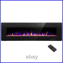 60 Wall Mounted Electric Fireplace Recesse Heat Ultra Low Noise Remote LED Flam