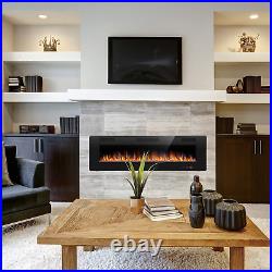 60 Wall Mounted Electric Fireplace Recesse Heat Ultra Low Noise Remote LED Flam