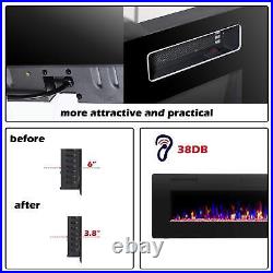 60 Wall Mounted Electric Fireplace Recesse Heat Ultra Low Noise Remote LED Flam