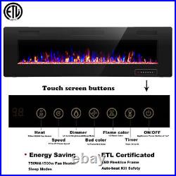 60 Wall Mounted Electric Fireplace Recesse Heat Ultra Low Noise Remote LED Flam