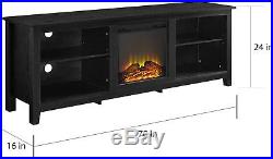 70 Black Wood Fireplace TV Stand Entertainment Center Media Console Adjustable