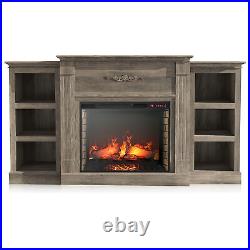 70 Entertainment Console Storage Wood with 28 Electric Fireplace, Grey