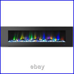 72 In Wall Mount Electric Fireplace Black Multi Color Flame Driftwood Logs