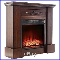 AKDY FP0089 32 Electric Fireplace Insert Brown Wooden Mantel Firebox 3D Flame