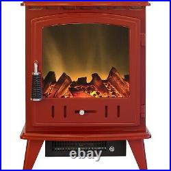Adam Aviemore Freestanding Stove Fire Heater Heating Real Log Effect Flame Red
