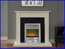 Adam Fireplace Suite in Cream with Electric Fire in Brushed Steel