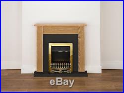 Adam Fireplace Suite in Oak and Black with Electric Fire in Brass, 43 Inches