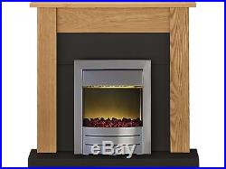 Adam Fireplace Suite in Oak and Black with Electric Fire in Brushed Steel