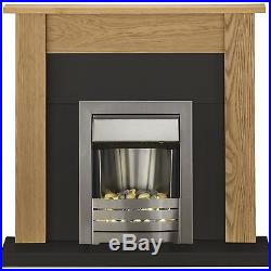 Adam Fireplace Suite in Oak and Black with Electric Fire in Brushed Steel 43