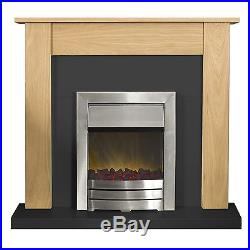 Adam Fireplace Suite in Oak and Black with Electric Fire in Chrome, 43 Inch