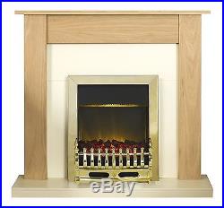 Adam Fireplace Suite in Oak with Electric Fire in Brass, 43 Inch