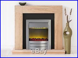 Adam Fireplace Suite in Oak with Electric Fire in Brushed Steel, 39 Inch