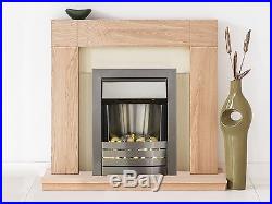 Adam Fireplace Suite in Oak with Electric Fire in Brushed Steel, 39 Inch