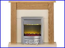 Adam Fireplace Suite in Oak with Electric Fire in Brushed Steel, 43 Inch