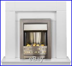 Adam Fireplace Suite in Pure White with Electric Fire in Brushed Steel, 39 Inch