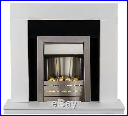Adam Fireplace Suite in Pure White with Electric Fire in Brushed Steel, 39 Inch