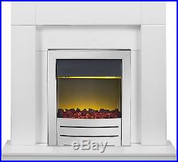 Adam Fireplace Suite in Pure White with Electric Fire in Chrome, 39 Inch