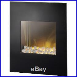 Adam Wall Mounted Compact Modern Electric Fire in Black Glass, 18 Inch, Pebble Bed