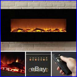 Black Electric Fireplace 50 Wall Mount Timer Remote LED Adjustable Flame & Heat