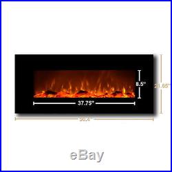 Black Electric Fireplace 50 Wall Mount Timer Remote LED Adjustable Flame & Heat