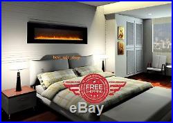 Black Electric Fireplace Wall Mount Heated Led Remote Color Flame 24,35,50 Inch