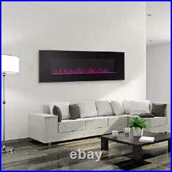 Black Electric Fireplace Wall Mount Heated Led Remote Control 3 Color Flame 50