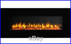 Black Electric Fireplace Wall Mounted Large 50 Vent on Bottom Logs LED Glass