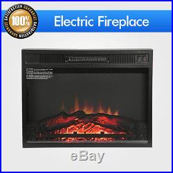 Black Electric Heater Fireplace 23 1500W Insert Glowing Fan Freestanding Glass