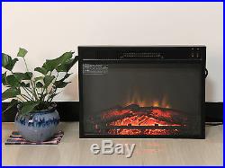 Black Electric Heater Fireplace 23 1500W Insert Glowing Fan Freestanding Glass
