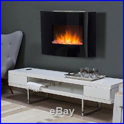Black Wall Mounted Curved Electric Fireplace Home Living Heating Remote Control