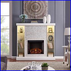 CFP12969 WHITE Mosaic Tiled Curio Fireplace ELECTRIC FIREPLACE WITH REMOTE