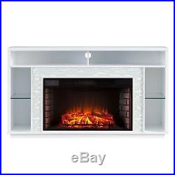 CFP44909 WHITE With WHITE GLASS TILES T. V CONSOLE / ELECTRIC FIREPLACE WITH REMOTE