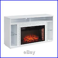 CFP44909 WHITE With WHITE GLASS TILES T. V CONSOLE / ELECTRIC FIREPLACE WITH REMOTE