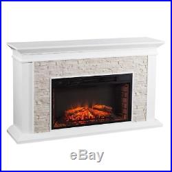 Cfp12909 White Fauxed Stack Stone T. V Console / Electric Fireplace With Remote