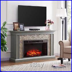 Cfp55909 White Fauxed Stack Stone T. V Console / Electric Fireplace With Remote