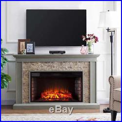 Cfp55909 White Fauxed Stack Stone T. V Console / Electric Fireplace With Remote
