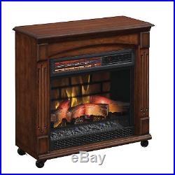 Chimney Electric Fireplace Free Space Heater Rolling Mantel Infrared Quartz New