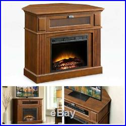 Corner Electric Fireplace TV Stand Holder Media Entertainment Heater Brown