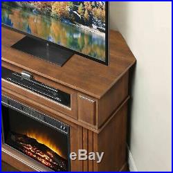 Corner Electric Fireplace TV Stand Holder Media Entertainment Heater Brown
