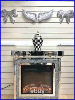 Crushed Diamond Fireplace Mirrored Furniture With Led Bright Flames 70x80x35cm