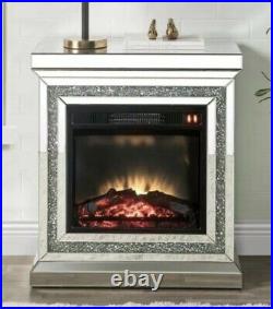 Crushed Diamond Fireplace Mirrored Furniture With Led Bright Flames 70x80x35cm