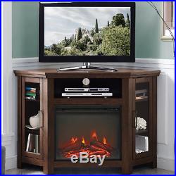 Electric Corner Fireplace TV Stand Brown Media Wood Console Heater Display Cabin