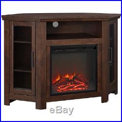 Electric Corner Fireplace TV Stand Brown Media Wood Console Heater Display Cabin