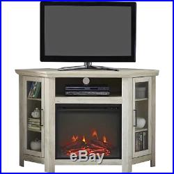 Electric Corner Fireplace TV Stand White Oak Media Wood Console Heater Display