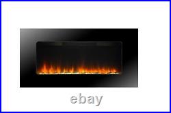 Electric Fire Fireplace Widescreen Flicker Flame Black Glass Wall Mounted Heater