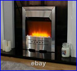Electric Fire Silver Realistic Home Decor Metal Heating Fan Hearth Free Standing